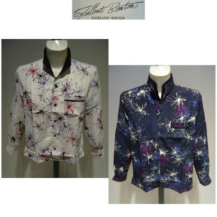 BONTON/ALLシーズン/10％OFF/合繊 Wスタンドカラーシャツ/M・L・LL サイズ/黒系・白系/日本製/大きいサイズ/ポリエステル生地/プリント柄