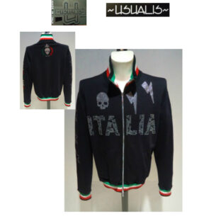 USUALIS＜ウザリス＞20%OFF/トラックジャケット(ラインストーントップス)XXL(3L) 別注サイズ/ブラック/イタリア製/大きいサイズ/ALLシーズン現品限り