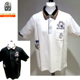 カステルバジャック (LL) 春夏 2024 半袖 ポロシャツ 50 LL 白・黒 日本製 熊 ベアー メンズ 紳士服 大きいサイズ ゴルフ 40代 50代 60代 CASTEL BAJAC