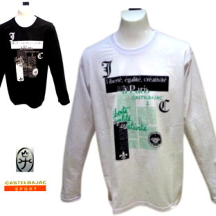 カステルバジャック (LL) 春夏 2024 長袖 Tシャツ 50 白・黒 ロゴ プリント メンズ 紳士服 大きいサイズ 綿100% 40代 50代 60代 新品 正規品 CASTEL BAJAC