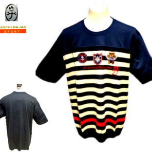 カステルバジャック (LL) 春夏 2024 半袖 Tシャツ 50 LL 紺 ロゴ ニット メンズ 紳士服 大きいサイズ 綿・アセテート 40代 50代 60代 新品 正規品 CASTEL BAJAC