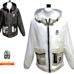 カステルバジャック (LL) 春夏 2024 フード ブルゾン 50 2L 白・黒 裏地メッシュ ナイロン生地 メンズ 紳士服 大きいサイズ フード ゴルフ CASTEL BAJAC