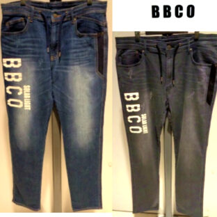 ビビコ 春夏(ALL) 2023 ダメージ ジーンズ 100cm 〜 82cm サイズ 青・黒 ストレッチ生地 ロゴプリント デニムパンツ メンズ 正規品 BBCO 共地Gジャン掲載中