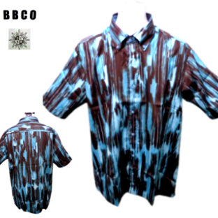 ビビコ 春夏 2024 プリント 半袖シャツ 50 48 サイズ 茶＆青 日本製 綿100％ ボタンダウン プリント 大きいサイズ 40代 50代 60代 ギフト 父の日 BBCO