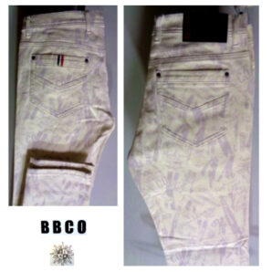 ビビコ 105cm 春夏 30%OFF ボタニカル ジーンズ 105cm ホワイト ストレッチ生地 デニムパンツ ボタニカル柄 大きいサイズ キングサイズ 綿麻 40代 50代 60代 BBCO